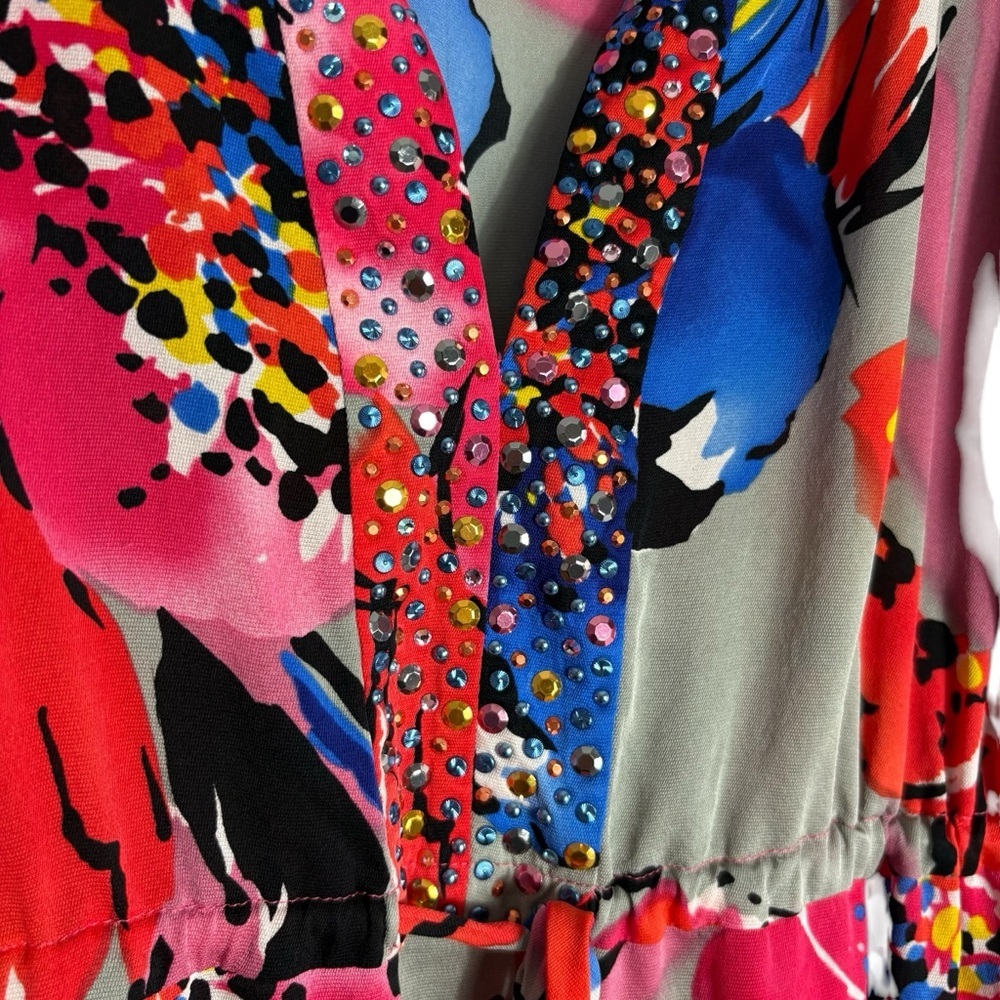 ST. JOHN Silk Blend Embellished Floral Multicolor Swim Cover-up Size Petite - Picture 7 of 10